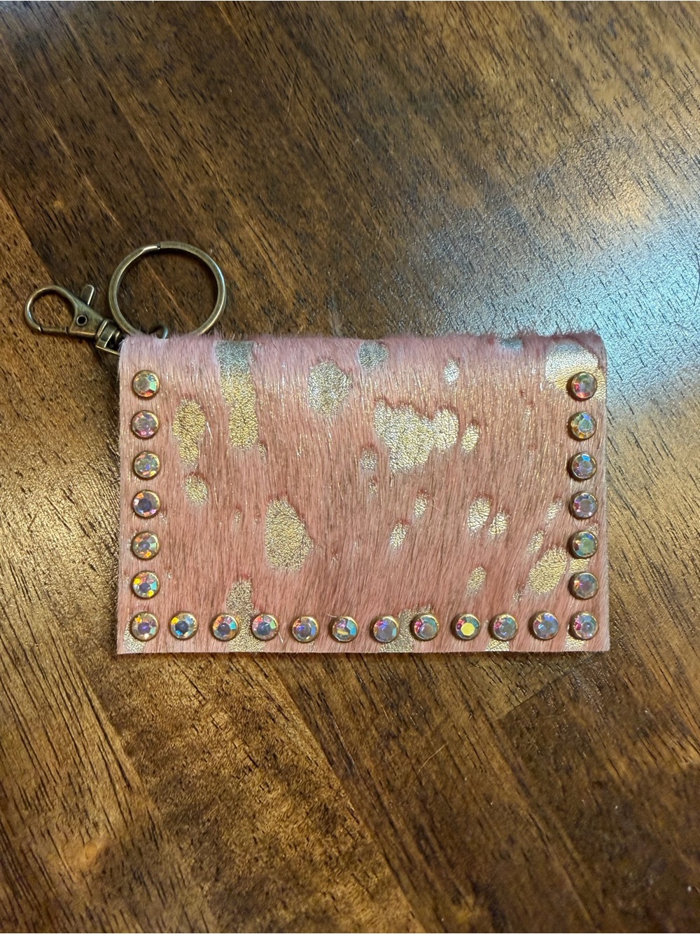 Keep It Gypsy Pink Acid Hair on Hide Cardholder Keychain with Silver Accents